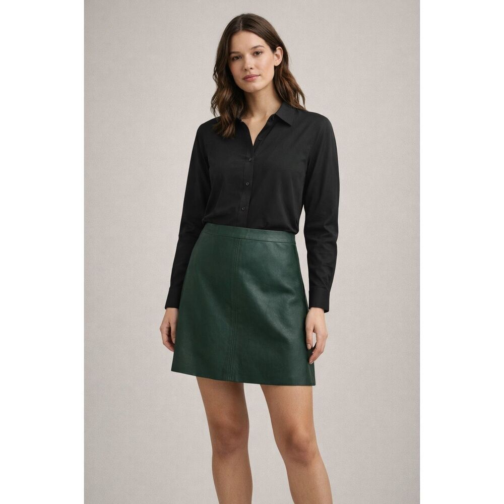 Banana Republic Green Leather A-Line Mini Skirt Womens 6
